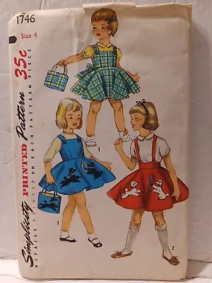 1950s Vintage Simplicity 1746 Sewing Pattern Cut Toddler Girls Poodle Skirt 4 • $14.20