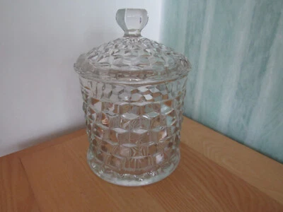 £65 • Buy Fostoria American Cube Glass Large Biscuit Barrel