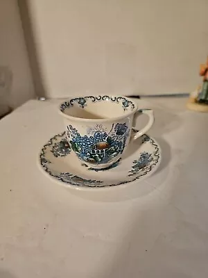 Vtg MASON’S Blue  Multicolor Fruit Basket Tea Cups & Saucers Ironstone Lot Of 2  • $22.77