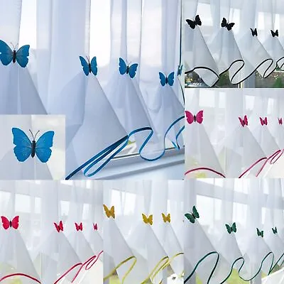 Butterfly Voile Curtain With Matching Piping - Kitchen Blind - Cafe Net Curtains • £9.99