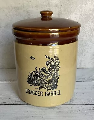 Vintage Cracker Barrel Cookie Canister Crock Jar W/ Lid Staffordshire England • $14.99