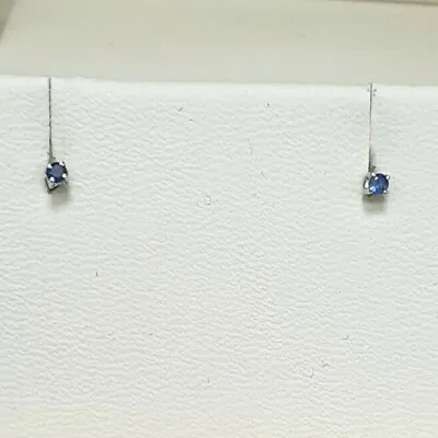 18ct White Gold Blue Sapphire Kids Earrings 0.04ct Child Friendly Safe&secure • £119.17