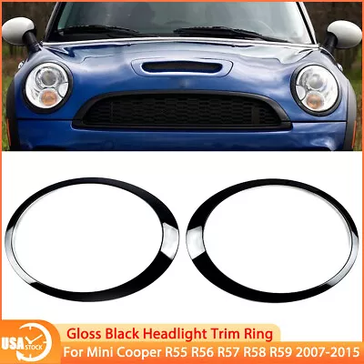 Pair Gloss Black Headlight Trim Ring For Mini Cooper R55 R56 R57 R58 2007-2015 • $26.39