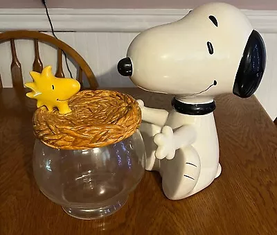 Vintage Treasure Craft Snoopy & Woodstock Cookie Jar Set Glass Ceramic Peanuts • $79.99