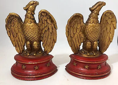 Pair Vintage SEXTON USA Cast Metal American Eagle Bookends Red & Gold Stars • $65.99