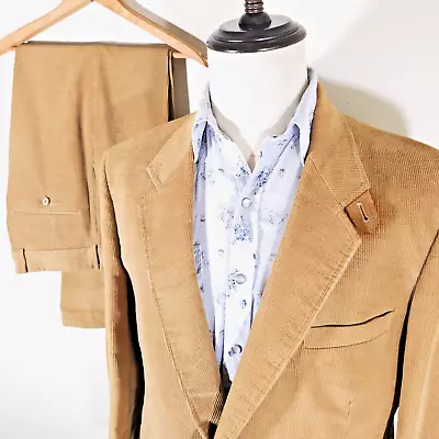 Vintage 70s Sears Corduroy 2pc Suit 1970s Western Ivy Mod Jacket 42 R Pants 36 • $89