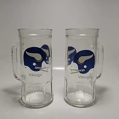 2 Vintage Fisher Peanuts Minnesota Vikings Helmet Logo NFL Glass Stein Beer Mug • $12