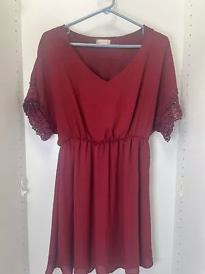 Altar’d State Dolman Lace Crochet Trim Size Large Maroon Elastic Waist Dress • $1