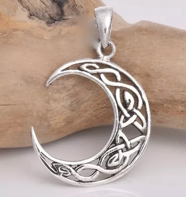 Celtic Knotwork Moon Pendant Sterling Silver 925 • £9.70