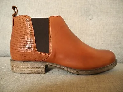 NEW EOS Portugal Wilpo-W Leather Comfort Elastic Side Pull On Ankle Boots Brandy • $94
