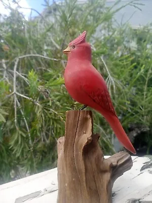 $55 • Buy VINTAGE John Cowden Folk Art Hand Carved Wood CARDINAL Bird Figurine 