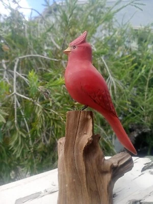 $55 • Buy VINTAGE John Cowden Folk Art Hand Carved Wood CARDINAL Bird Figurine 