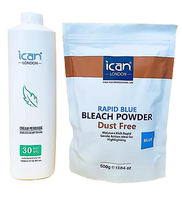 ICAN Cream Peroxide 1000ml 9% VOL 30 + Rapid Blue Powder Bleach 500g • £12.99