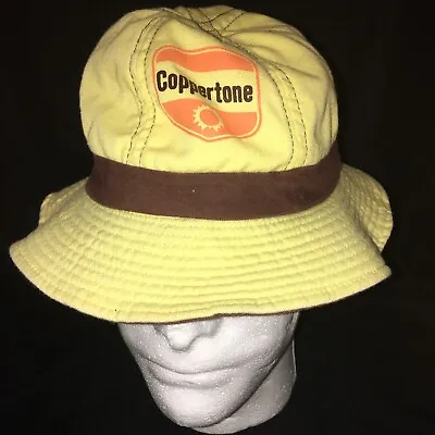 Coppertone Hat Yellow Brown Bonnie Hat Sun Hat Read Vintage XL Extra Large E3 • $24.99