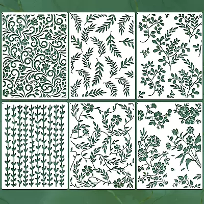 6 Pcs Large Flower Leaves Stencil For Painting Flourish Vine Wall Painting Sprin • $19.36