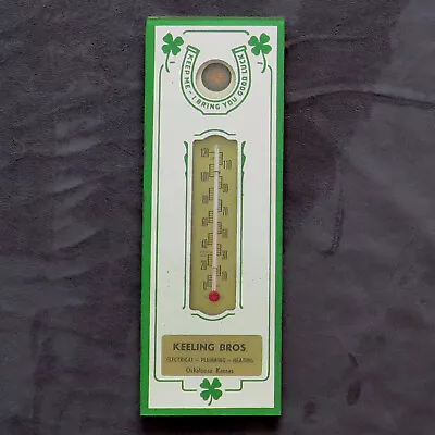 1951 Keeling Bros. Oskaloosa Kansas Good Luck Penny Mirror Thermometer • $29.99