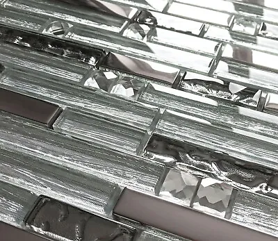 £8.98 • Buy New Light Silver Rectangle Chrome Metal Jewel Glass Mosaic Wall Tiles 8mm Rrp£16