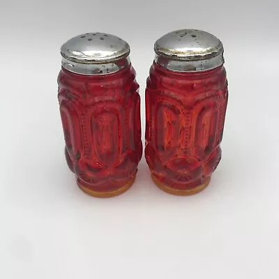 Vintage LE Smith Moon & Stars Red Glass Amberina Salt & Pepper Shakers Red Orang • $20