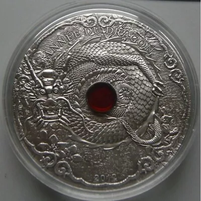 Togo 2012 1500 Fr YEAR Of The DRAGON With Real Amber 2 Oz Silver Antique Coin • $140