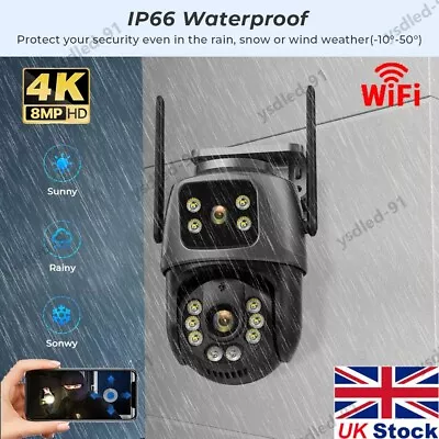 8MP Wireless IP Camera WIFI Outdoor CCTV PTZ Smart Home Security IR Cam IP66 4K • £27.99