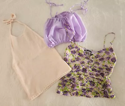 Zara Floral Top Pink Halter Top Baby Lilac Doll Bralette Lot Woman Size XS • $7.99