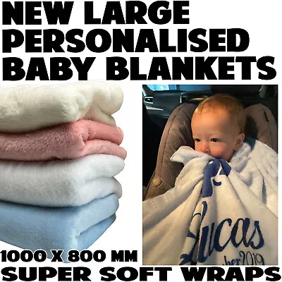 $17.54 • Buy LARGE PERSONALISED BABY BLANKET Newborn Boy Girl New-born Swaddle Wrap 100x80cm