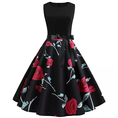 Women Vintage 1950s Retro Sleeveless O Neck Evening Party Prom Swing Dress • $30.58