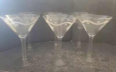 Mikasa Cheers Set Of 6 Martini Glasses Etched Swirl Dots Crystal  • $40