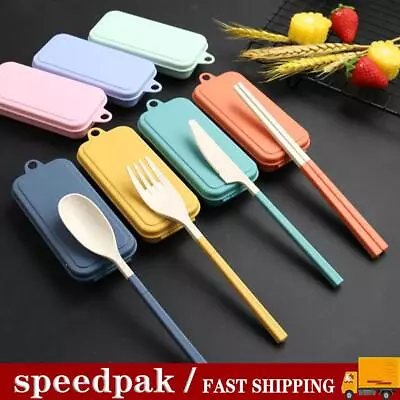 Wheat Straw Spoon Fork Travel Dinnerware Set Tableware Box Utensil Cutlery P7 • $13.58