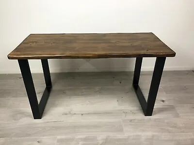 Industrial Rustic Dining Table Solid Wood Desk Chunky Metal Box Legs Handmade UK • £249.99