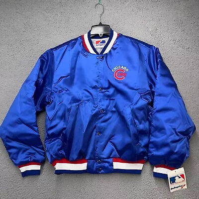 Vintage Chicago Cubs Satin Jacket Mens Large Swingster Blue Button Front NEW BOX • $107.97