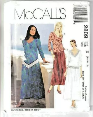 McCalls Sewing Pattern 2809 Skirt & Top 14-18 Boho Vintage 2000 Y2K 00s Dress • £8.99