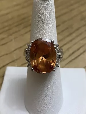 Sterling Silver Orange Crystal & CZ Ring Charles Winston Designer Signed 7.5 • $55