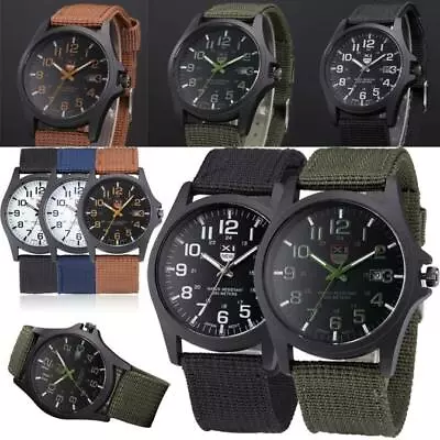 Mens Date Stainless Steel Military Sports Analog Quartz Army Sport Wrist Watches • £6.85