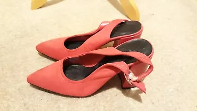 M&S Collection Insolia-pair Hot Pink Block Heel Pointed Toe Sling Back Shoes 5.5 • £4.50