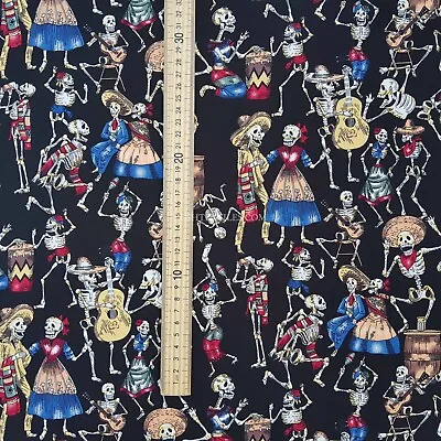 Mexican Skulls Skeleton Party Gothic Cotton Day Of The Dead Dress Fabric • £7.99