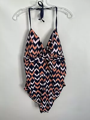 Liz Lange Maternity One Piece  Chevron Halter Tie Swimsuit Bathing Suit XL • $12.99