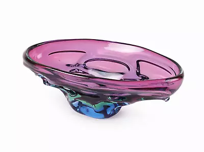 Murano Sommerso Glass Bowl Italy Large Jewelry Dish Italian Vintage Purple Blue • $260