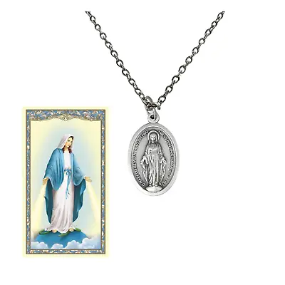 Miraculous Medal 24  Necklace W Lobster Clasp And Laminated Prayer Card USA • $10.99