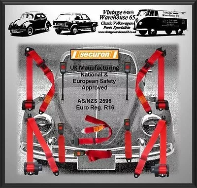 Volkswagen Beetle 1302 1303 Full Set Front & Rear Red Automatic Seat Belt Kit • $819.27