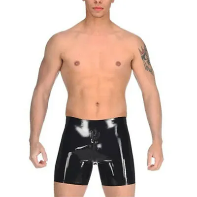Mens Latex Shorts Front Zip Catsuit Rubber Panties Anus Sheath Underwear • $48.77