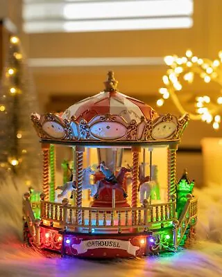 Musical Christmas Carousel LED Decoration Light Up Xmas Rotating Ornament Moving • £39.99