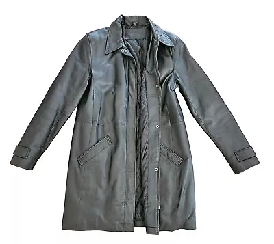 Vtg EUC Jacqueline Ferrar Genuine Leather Trench Coat Zip Snap Size Med Tall • $36