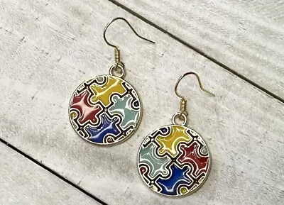 Gold Autism Awareness Puzzle Piece Earrings Vermeil Ear Wire • $6.50