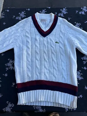 IZOD Lacoste Mens Sweater Ivory Cable Knit Tennis Pullover Vintage Large • $49.99