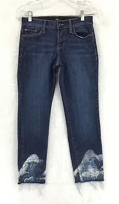 Else / Raw Hem Paint Embellished Stretch Ankle Crop Denim Capri Jeans / Size 25 • $28.07