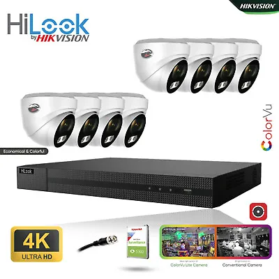 HILOOK 4K CCTV SYSTEM COLOUR AT NIGHT UHD 4-CH 8-CH 8 MP KIT HIZONE OUTDOOR Kit • £215.09