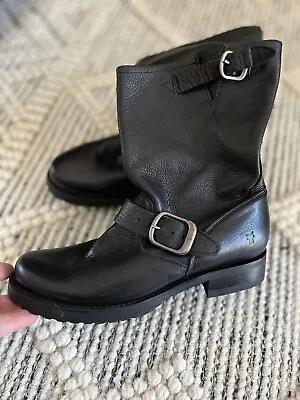Frye Veronica Short Black Leather Moto Style Slip On Boots 6.5 • $80.50