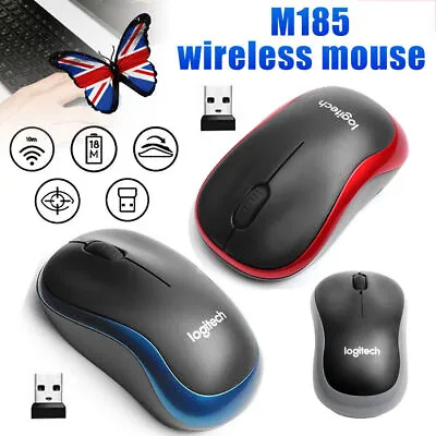 Logitech M185 Wireless Optical Mouse + USB Receiver Fit Compact PC Laptop Mouse❤ • £5.99