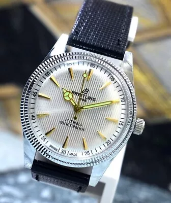 Vintage Breitling Silver Dial 17 Jewels Hand Wind Mechanical Men's Wrist Watch • $89.99